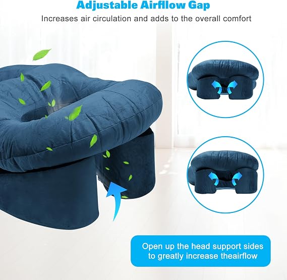 Face Down Pillow Patients, Height Adjustable Stand & 1 Chest Pads, Breathe Easy Home Massage, Reversible Face Down Stomach Sleeper-Pillow After Eye Surgery（Blue）
