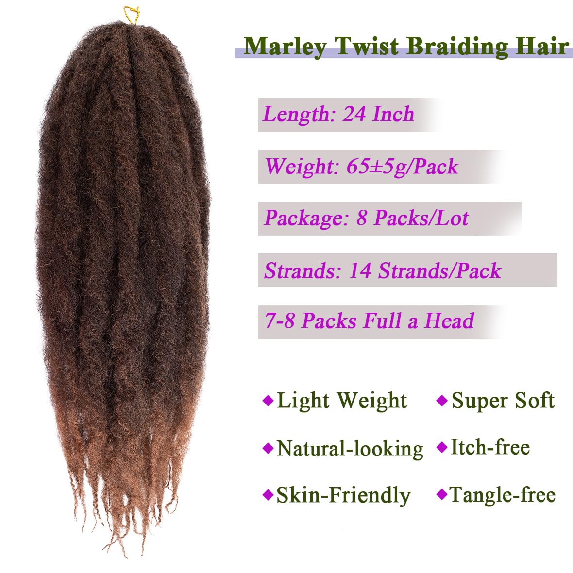 Kachanaa 24 Inch Marley Braiding Hair for Butterfly Locs 8 Packs Afro Kinky Hair for Braiding Marley Braids Hair Extensions for Senagalese Twists /T30# - Image 3