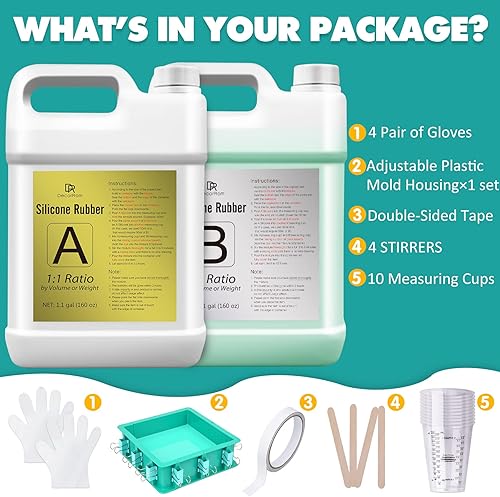 Miniatura 2 de Kit de fabricación de moldes de silicona, goma de silicona líquida de 2.2 galones, 15 A con carcasa de molde ajustable, relación de mezcla fácil 11