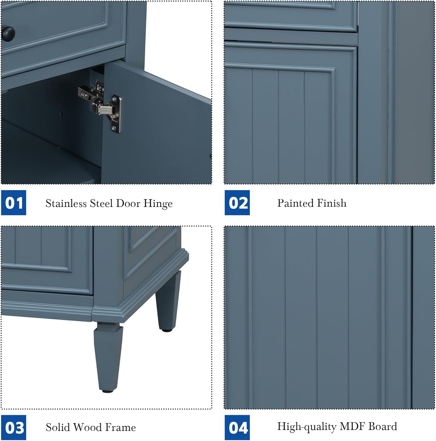 Linique 24" Bathroom Vanity with Sink Combo Set, Solid Wood Frame Bathroom Storage Cabinet with 2 Drawers and a Tip-Out Drawer, Adjustable Shelves, Soft Closing Cabinet Door, Blue Gray