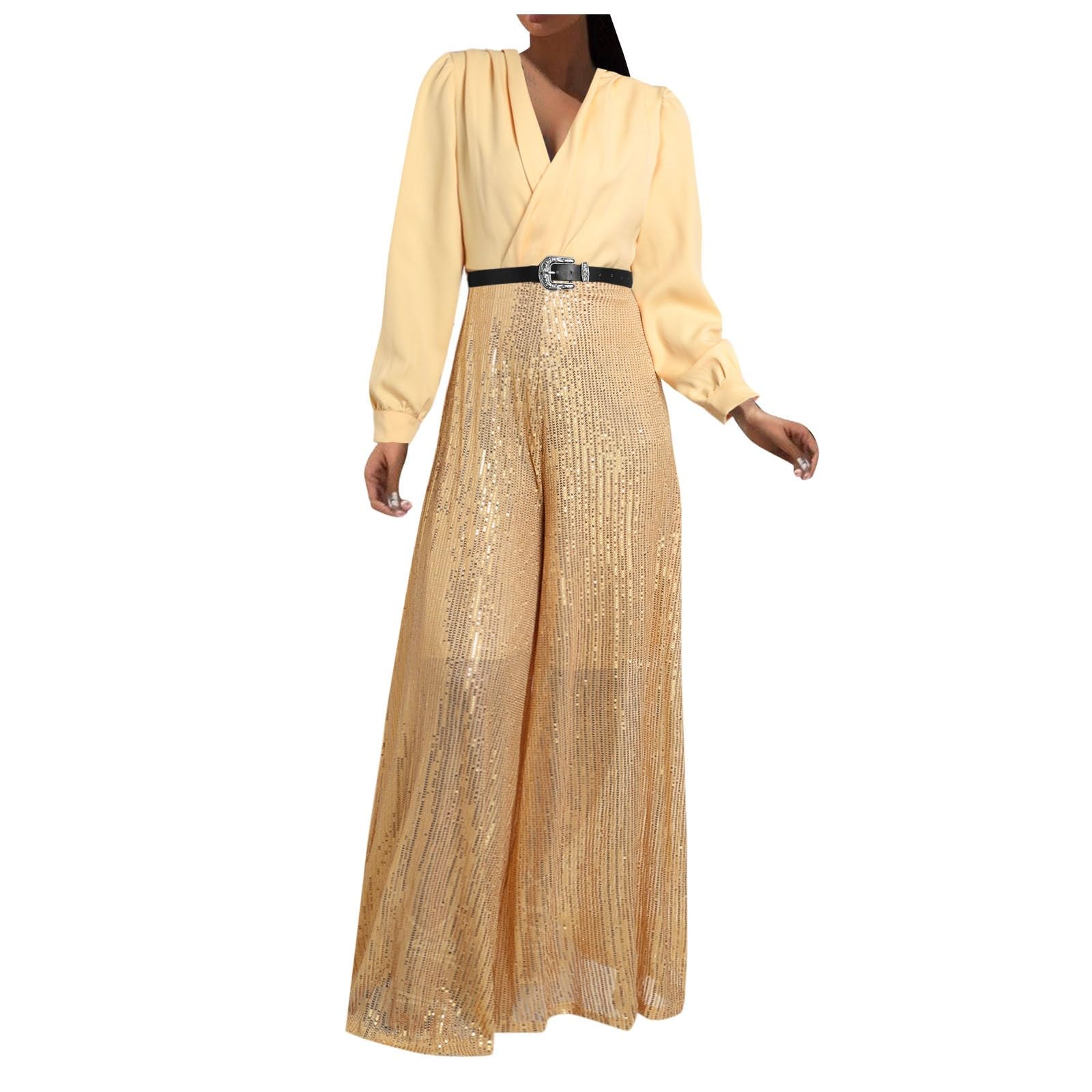 Jumpsuit Damen Sommer Elegant, Overall Hosenanzug, Lang Playsuit Einteiler Kostüm, Romper Outfit Frauen Komplett, Hohe Taille Overall Damen Festlich Hochzeit Mit Ärmeln Casual Damen Jumpsuit Für Party