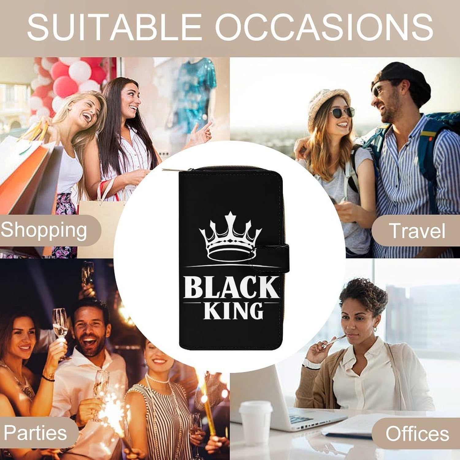 Black King Funny Long Slim Bifold Wallet Card Holder Purse with Buckle for Men Women