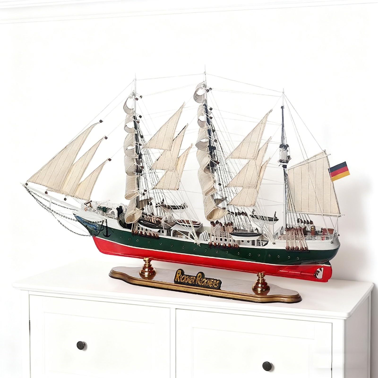 YLME Segelboot Modell Aus Massivholz 52 cm Im Mediterranen Stil Segelboot Modell Aus Holz Als Ornament Kreatives Handgefertigtes Massivholz Kunsthandwerk Als Simulation Ornamente,Rickmore