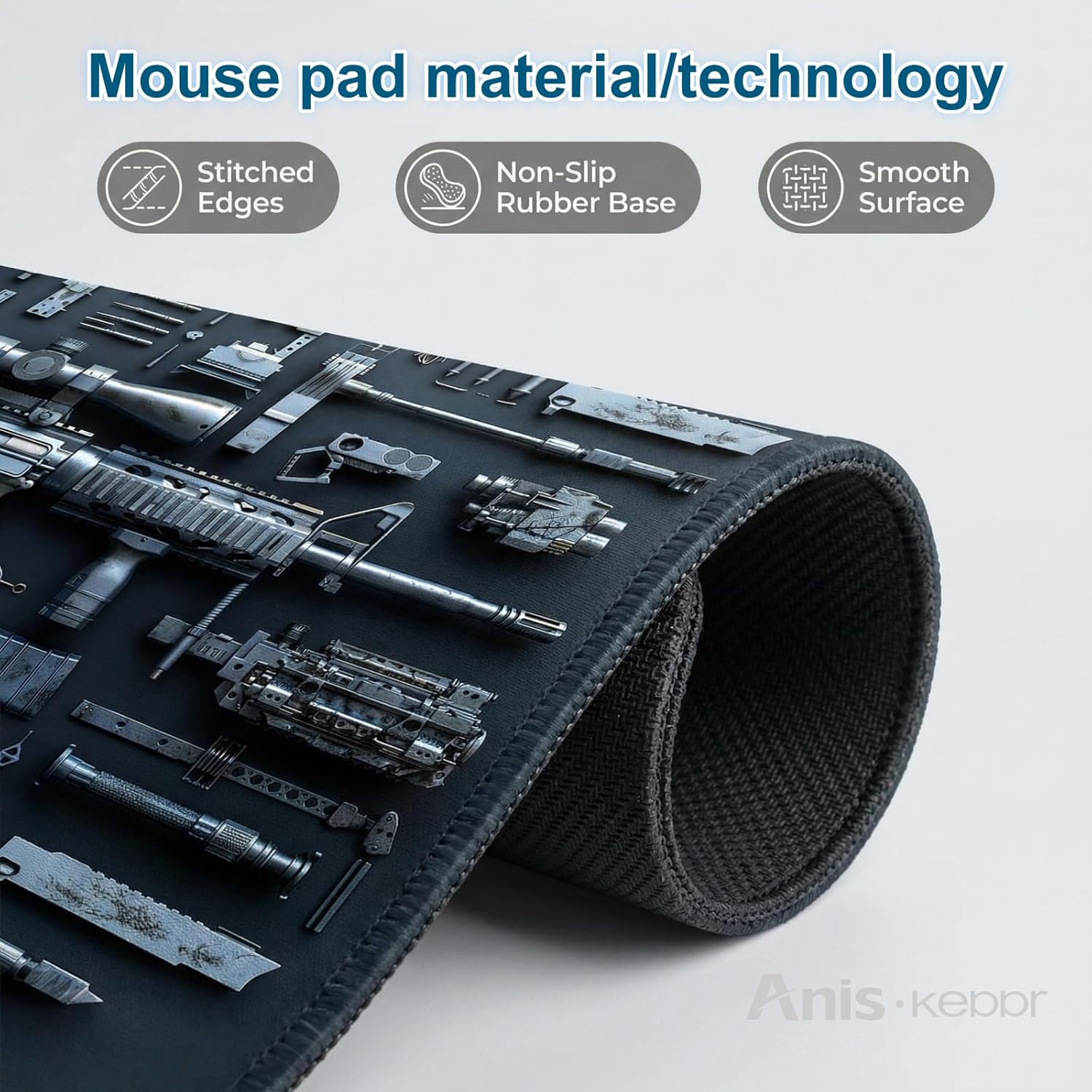 Large Gaming Mouse Pad Military Weapon Pattern Non-Slip Desk Mat