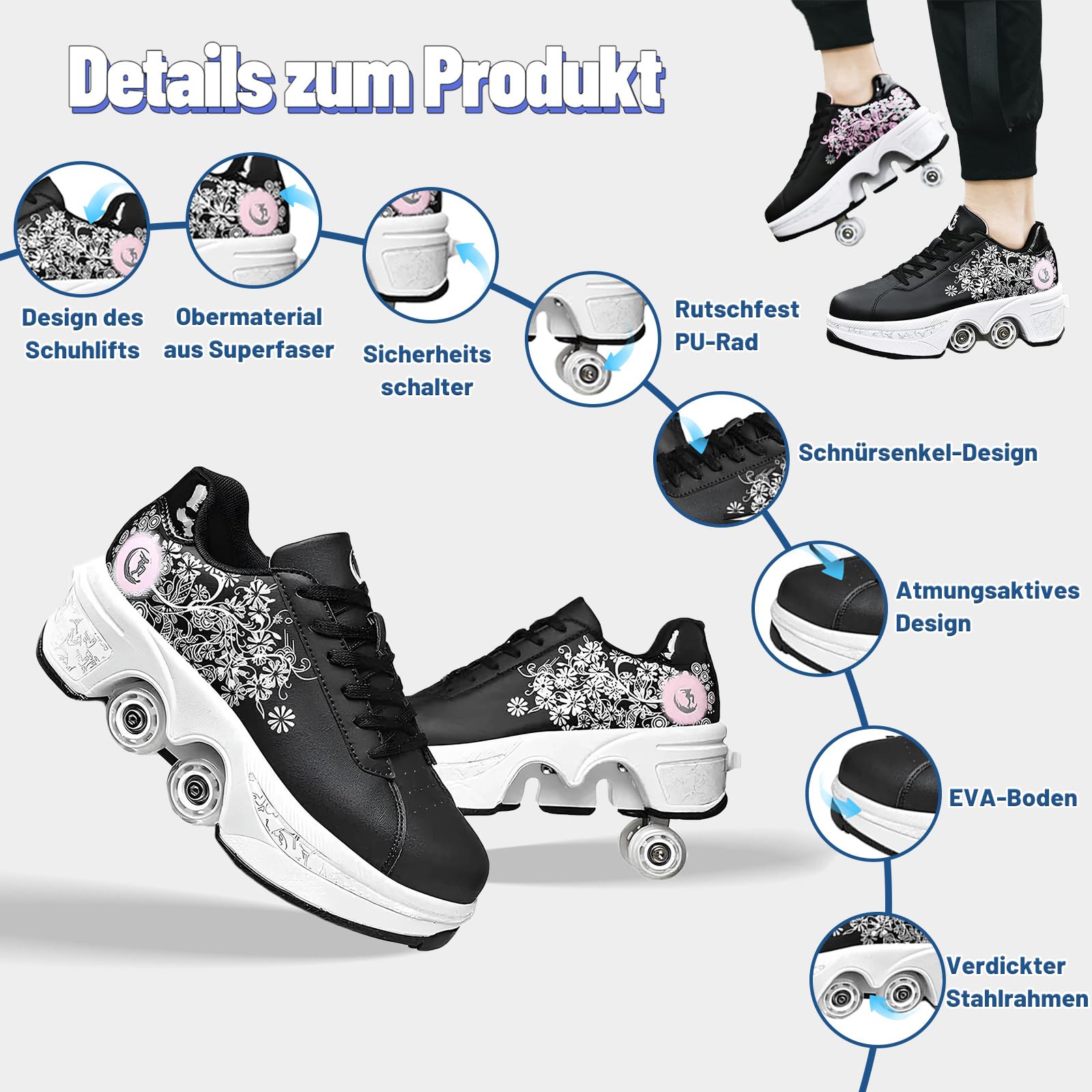 Schuhe mit Rollen fuir Madchen,Rollschuhe Kinder,Roller Skate Shoes Jungen,Roller Schuhe Damen,Verstecktes Rad Schuhe mit Roller als Weihnachts- und Geburtstagsgeschenke