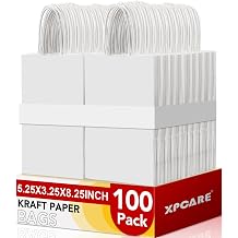 XPCARE 100Pcs Paper Gift Bags 5.25x3.25x8.25, Small Paper Bags with Handles Bulk, Kraft Paper for Birthday Party Favors, Shopping, Retail White