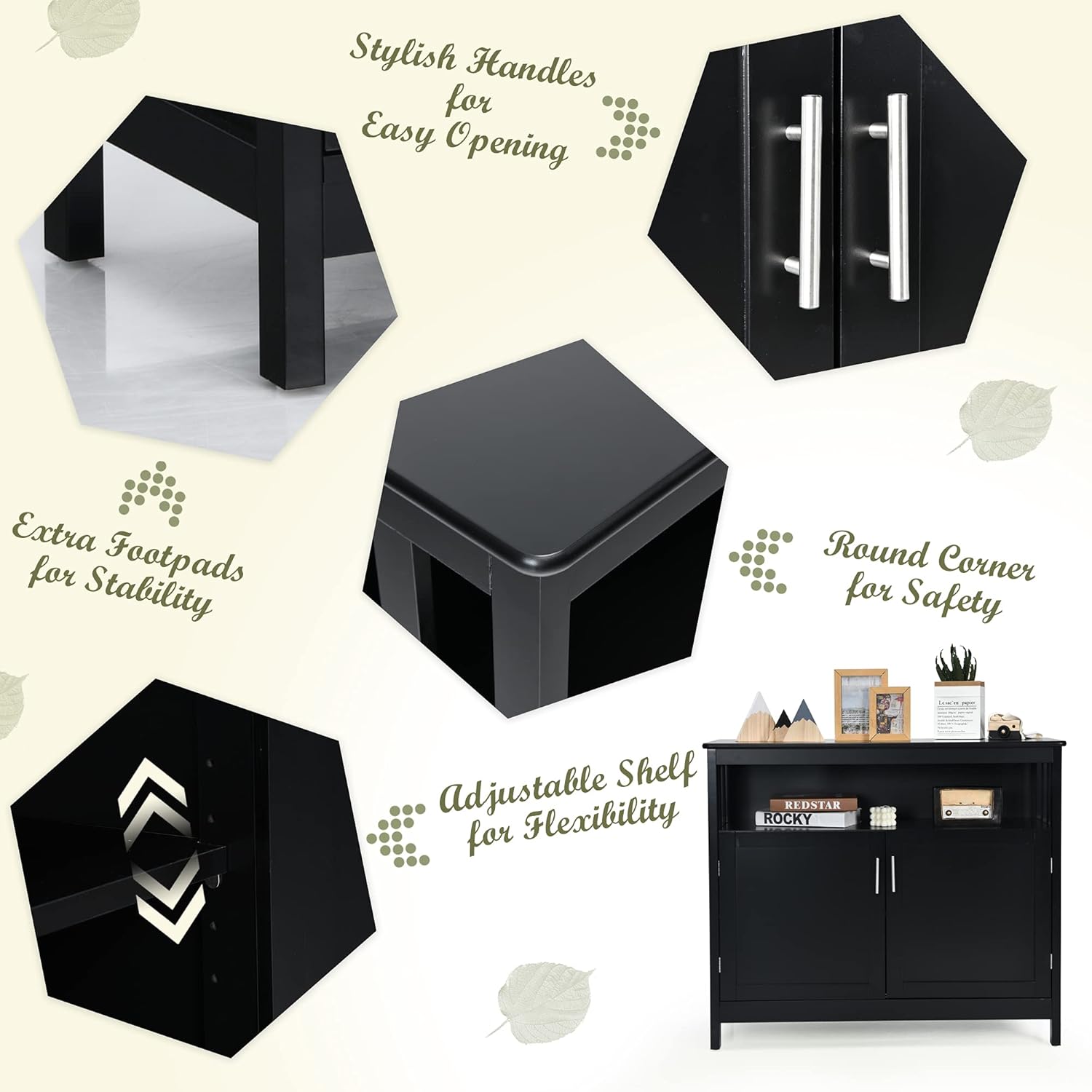 LOKO Buffet Cabinet with Storage, Bar Cabinet with Five-Position Adjustable Shelf, Wine Cabinet Sideboard Console Table, 40 x 16 x 34 inches