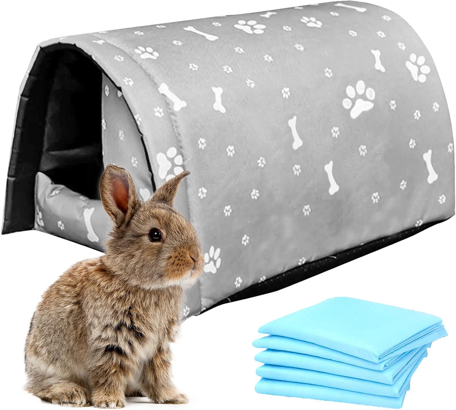 Bunny Cave Bed Small Animal Warm Nest Habitats Guinea Pig Hideouts Cage Accessorie for Hamster Rat Mice Chinchilla Flying Squirrel (Grey)
