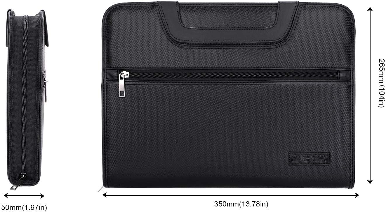 ENGPOW Expanding File Folder with Portable-Handle Document Organizer Briefcase Business Filing Bag A4 and Letter Size 13 Pockets Labels Zipper Closure Fireproof Non-Itchy Silicone Coated