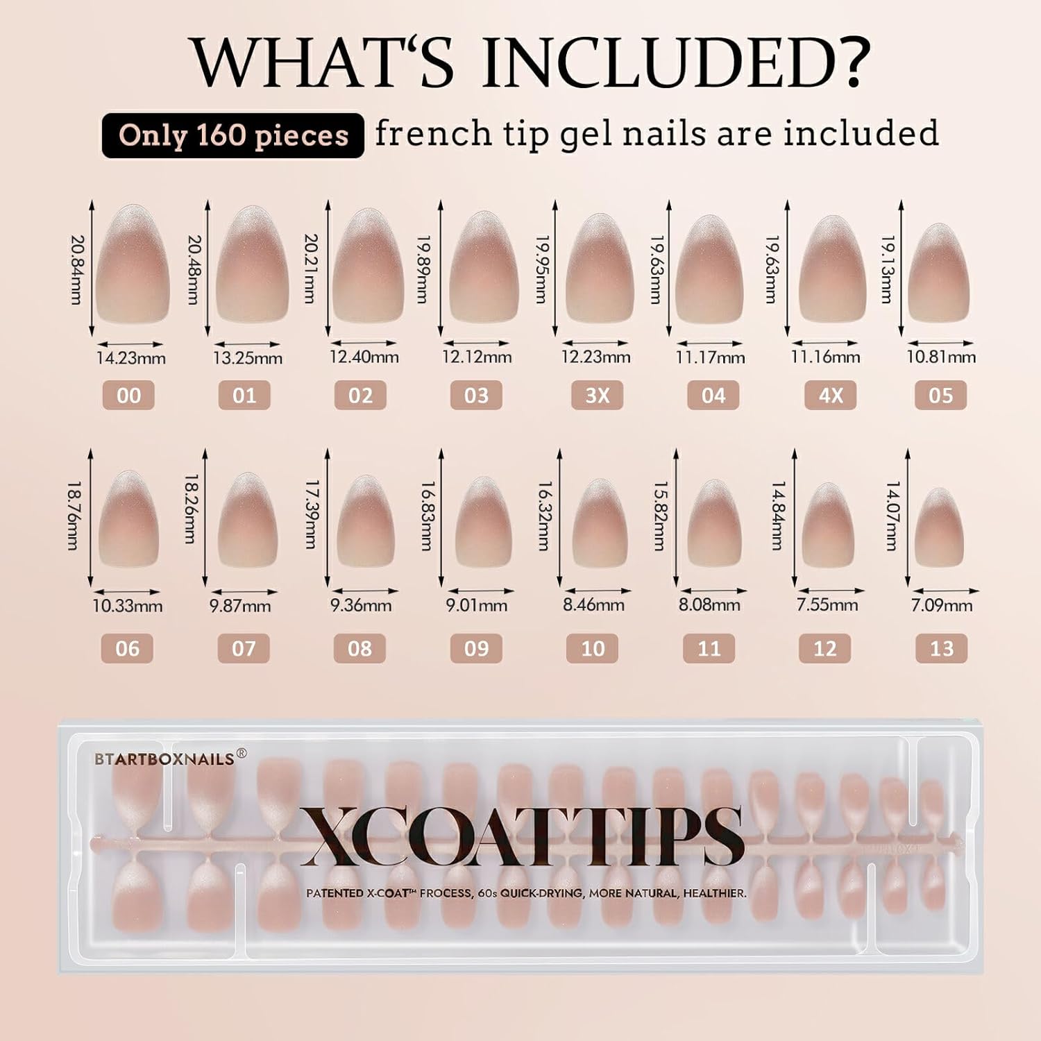 BTArtboxnails X-coat Tips Cat Eye Nails - French Tip Press On Nails, Medium Almond Soft Gel Nail Tips, Soak Off Acrylic Fake Nail Extensions