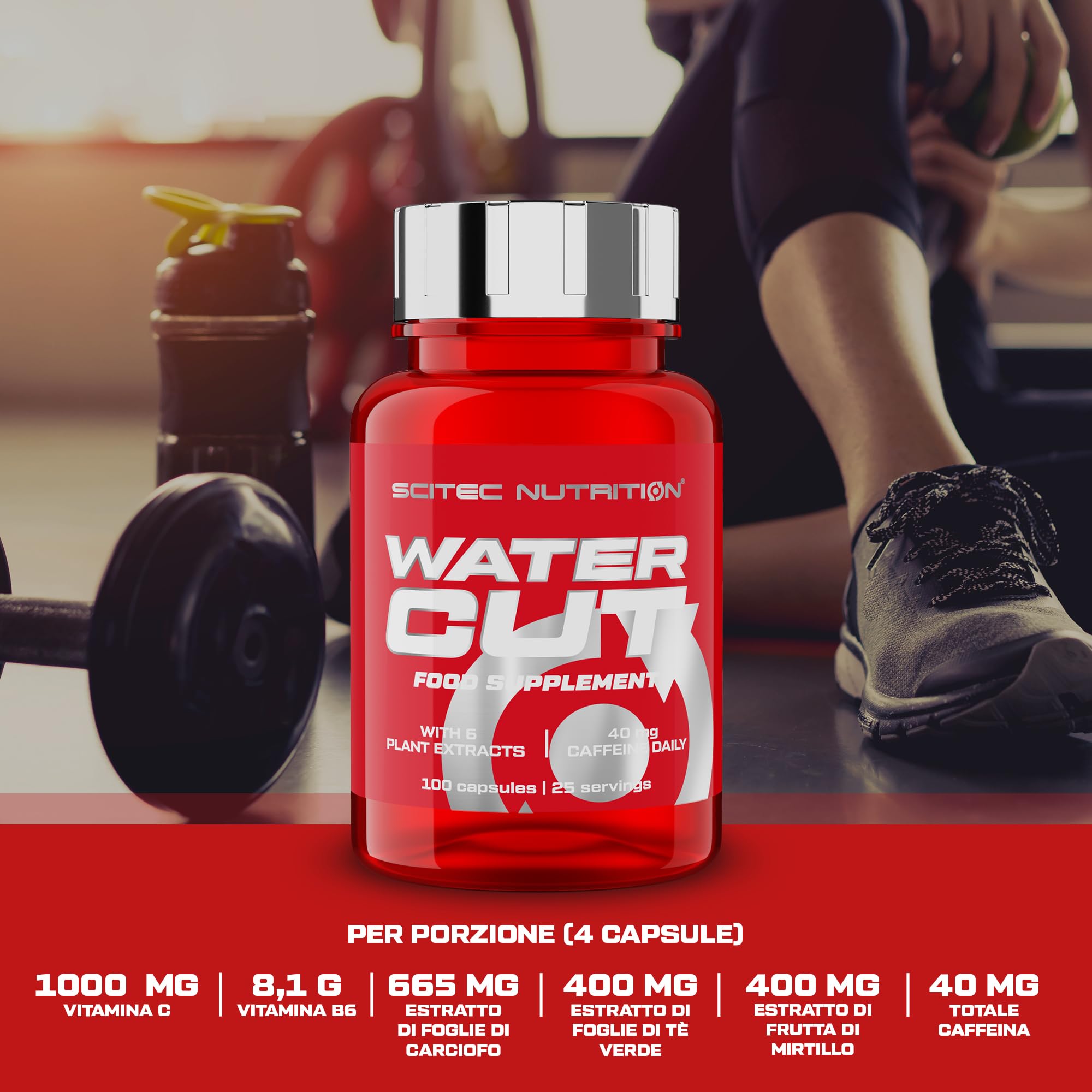 Scitec Nutrition Water Cut, Rinforzo energetico con vitamina C e B6, Estratto di tè verde, Riduzione della stanchezza e supporto del sistema immunitario, Integratore diuretico naturale, 100 Capsule