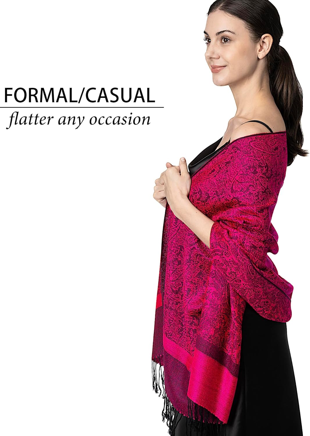 Achillea Two-Tone Vintage Paisley Pashmina Scarf – Lightweight Wrap & Shawl for Dresses, Weddings, Travel, All Seasons - Image 2