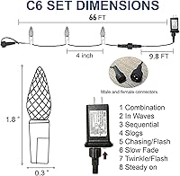 Vista 2 de TW SHINE Luces de Cadena Navideñas C6, 200 LED 66 Pies Luces de Navidad para Exteriores con 8 Modos Temporizador, Impermeables Conectables