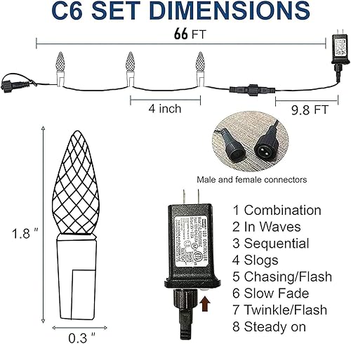 Miniatura 2 de TW SHINE Tira de luces de Navidad C6, 200 luces LED de Navidad de 66 pies para exteriores con 8 modos de temporizador, impermeable, conectable para