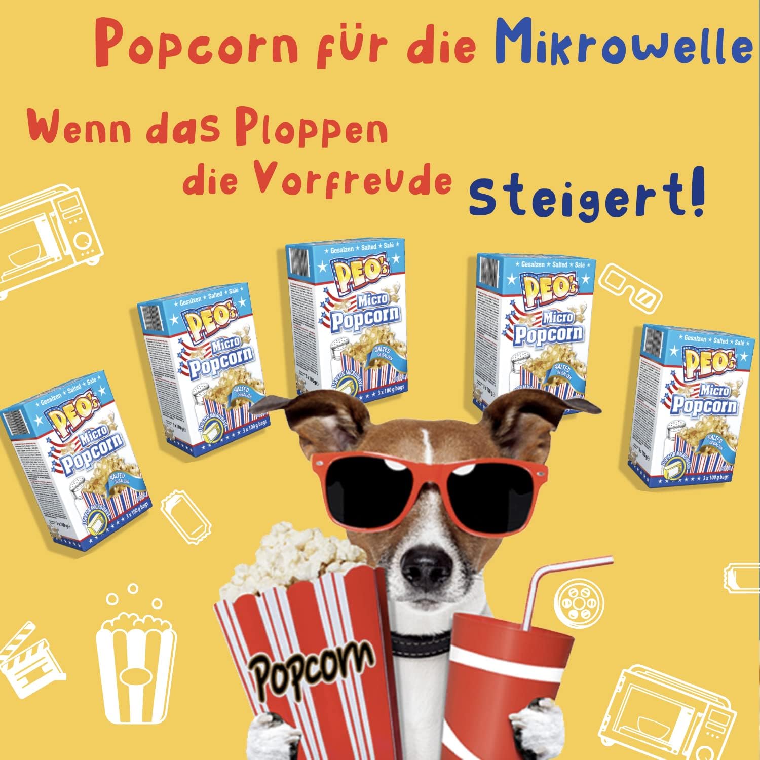 Peo's Lot de 72 boîtes de pop-corn au micro-ondes salé/salé - 24 boîtes de 100 g de contenu - Bonbons au maïs pop-corn pour le carnaval, les fêtes, les snacks au cinéma, etc