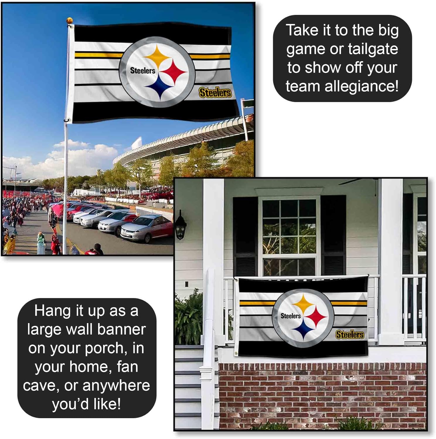 Pittsburgh Steelers Retro Stripes Large 3x5 Flag - Image 4