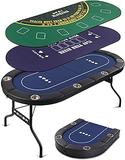 Poker Table Foldable, Portable Poker Table for Texas Holdem Poker and Blackjack, 8 Player Folding Poker Tables with Double-Sided Poker Mat, Padded Rails & Cup Holders, Casino Grade Felt