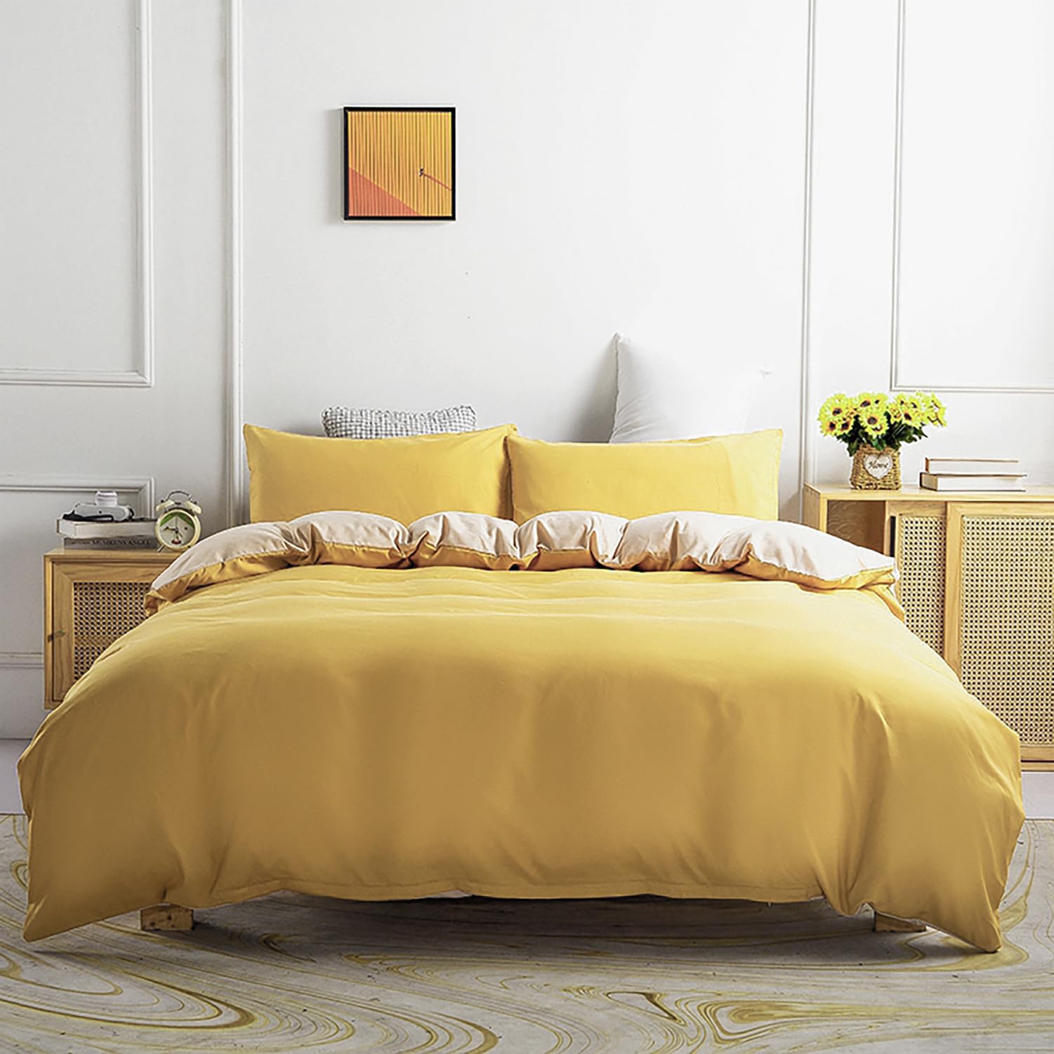 Jemiipee Juego de Funda Nordica 100% Microfibra Reversible Cama 90 Suave Fundas Nórdicas Color Sólido Funda Edredon 150x200 cm y 1 x Funda de Almohada de 50x70 cm, Ámbar/Broncearse