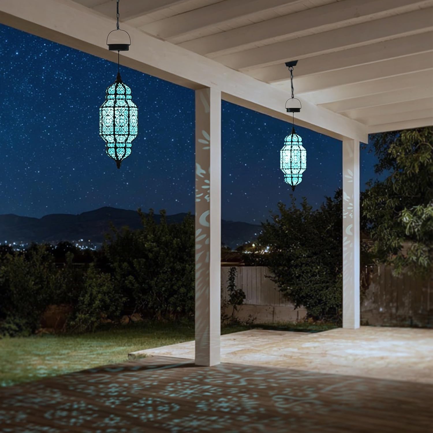 18 Inch High Large Hanging Solar Lights Outdoor Garden Decor, Decorative Waterproof Plastic Moroccan Solar Lantern Lamp, Outside Decorations for Patio Yard Porch Decor, Gardening Gifts for Women Mom