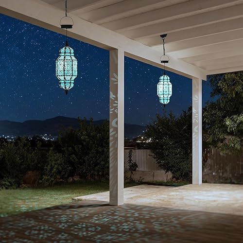 Vista 28 de Twinkya Luces solares colgantes para jardín al aire libre, farol solar impermeable, de metal, marroquí, decoración al aire libre para patio, camino