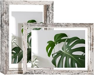 Egofine Distressed White 5x7 Floating Frames Set of 2, Double Plexiglass Picture Frame, Made of Solid Wood Display Any Size Photo up to 5x7, Wall Mount or Tabletop Standing
