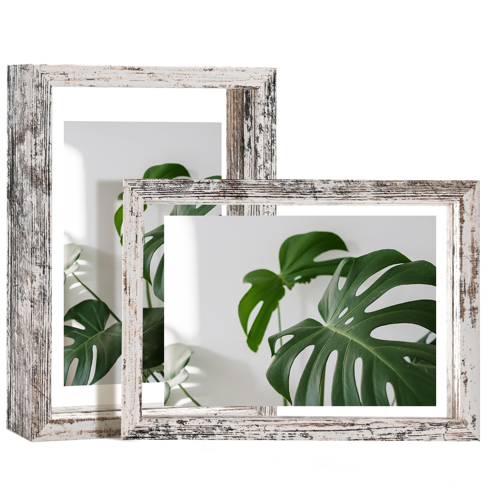 Cadre photo flottant en bois massif Egofine de style vintage avec double verre protecteur