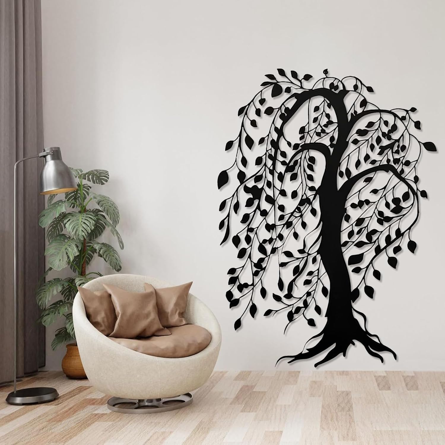 Metal Tree Wall Art, Oversized Metal Branch Wall Decor, Willow Branch Art, Family Tree Wall Decor, Large Ornament Willow, Wall Art for Living Room, Housewarming Gift (39x50in|100x136cm, Gold)