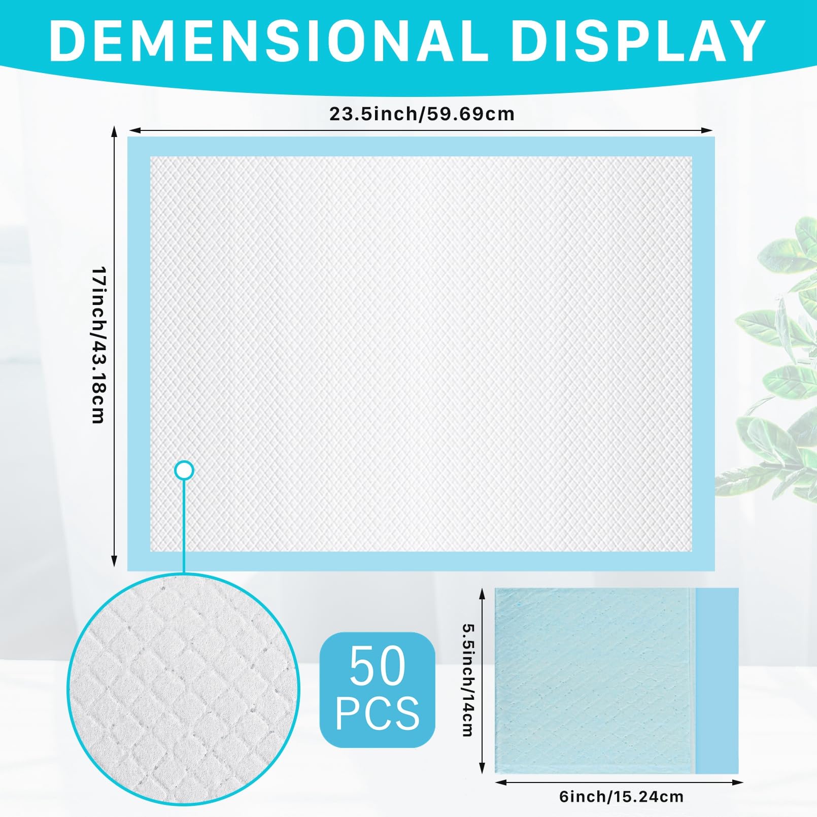 Confezione da 50 cuscinetti usa e getta per fasciatoio, 43,2 x 61 cm, ultra assorbenti, usa e getta, per cambio pannolini, a prova di perdite, traspiranti, impermeabili