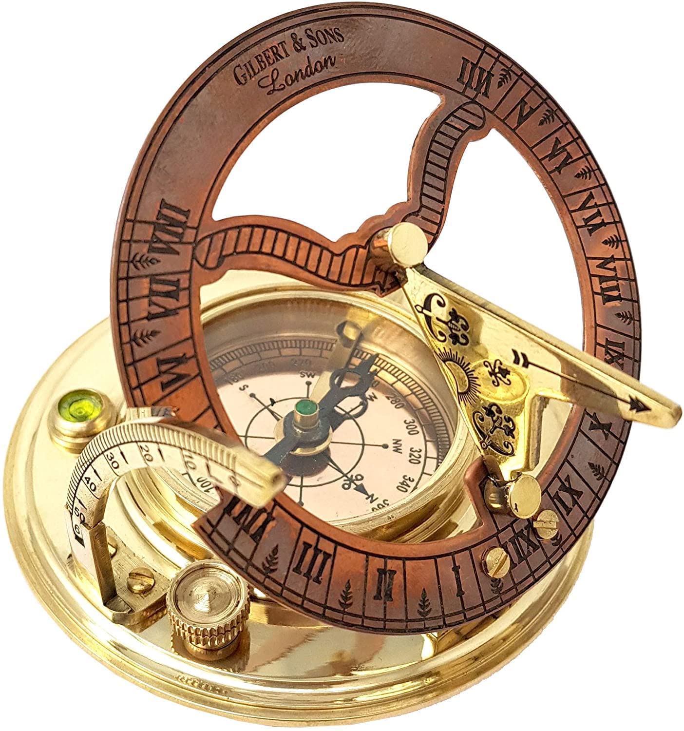 Designer Antique Brass & Copper Sundial Compass, Sundial Clock with Leather Case 3