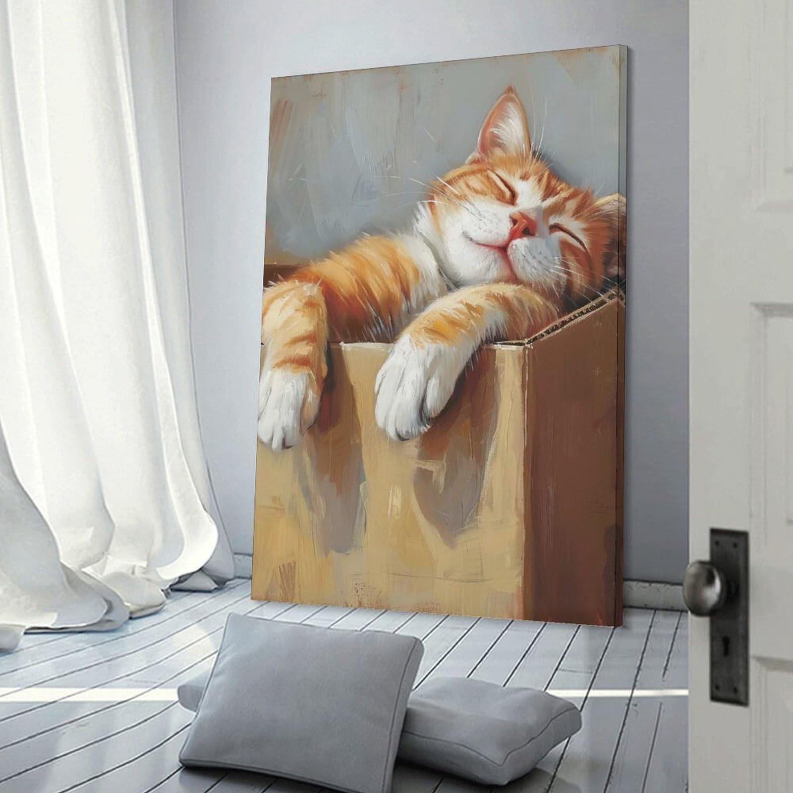 Junmoney Cozy Cat Nap Box Hanging Wall Art, 24x36inch(60x90cm), for New Homes, Bedrooms Or Workspaces, Thoughtful Wall Decor for Art Lovers