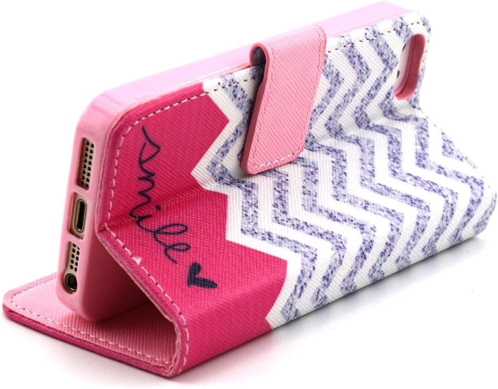 iPhone 5S Case, iPhone 5 Case, Speedtek Smile Pattern Premium PU Leather Wallet Flip Protective Skin Case with Magnetic Closure for Apple iPhone 5 5S (Built-in Credit Card/ID Card Slot)