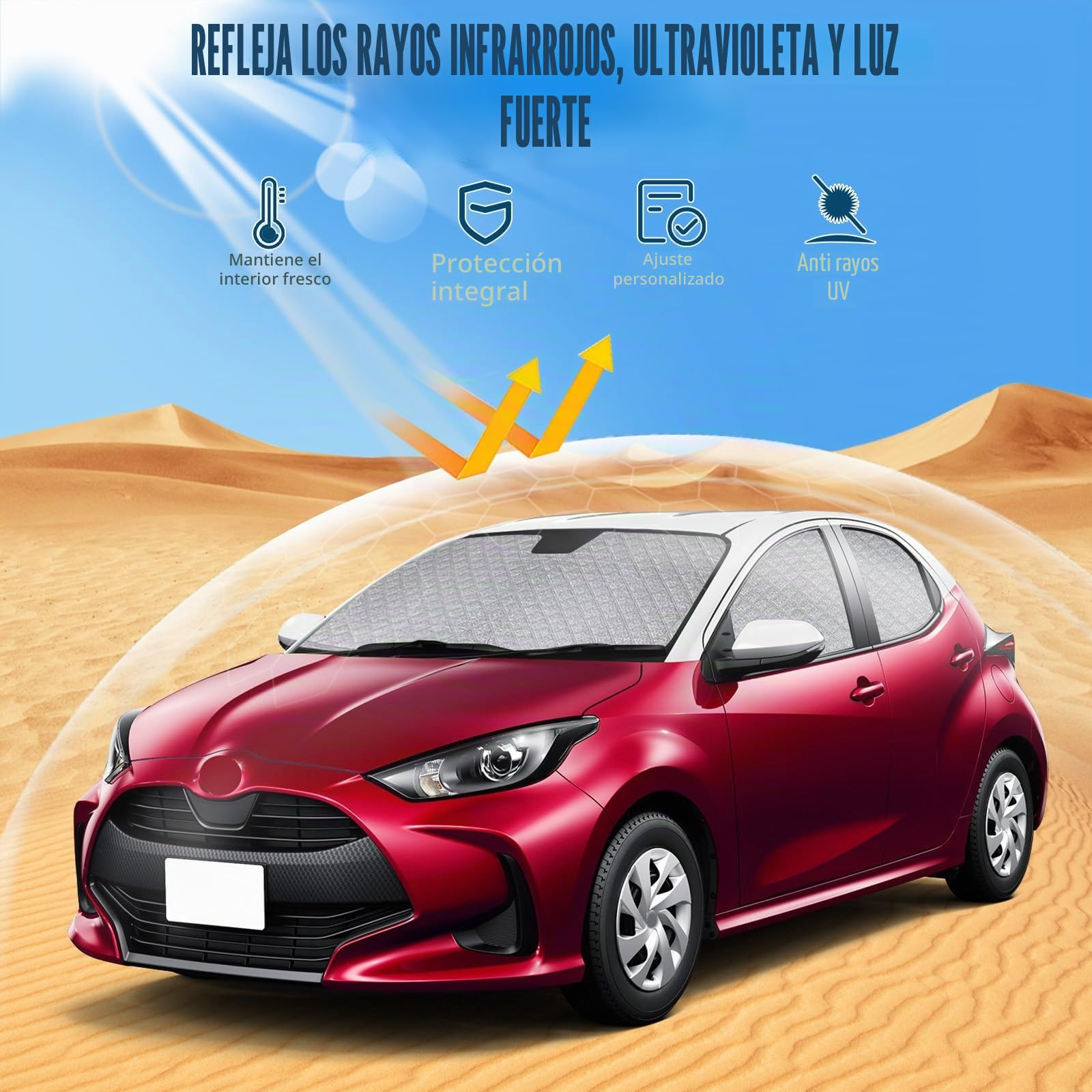 Parasol para Parabrisas Compatible con Toyota Yaris XP210 2020-2025, 6 Piezas Juego de Protector de Parabrisas, Juego de Ventana de Persiana Térmica Interior con Bolsa Almacenamiento