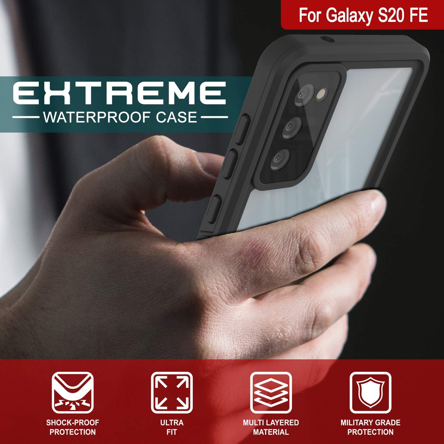 Punkcase Galaxy S20 FE Waterproof Case [Extreme Series] [Slim Fit] [IP68 Certified] [Shockproof] [Dirtproof] [Snowproof] Armor Cover for Galaxy S20 FE 5G (6.5") (2020) [Black]
