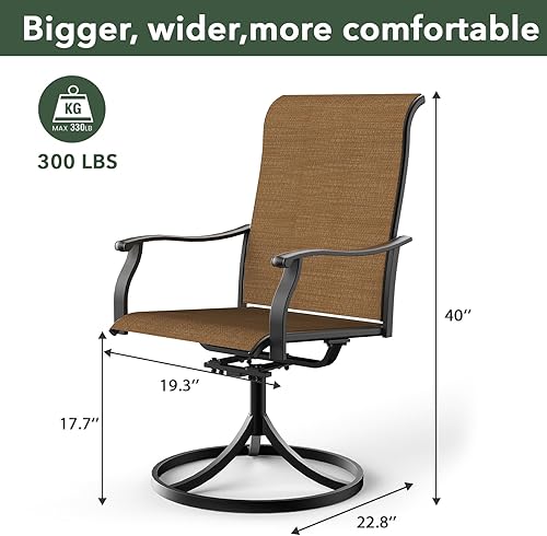 Miniatura 3 de Juego de 2 sillas de comedor giratorias para patio, sillas de metal para exteriores con tela de malla de textileno, juego de muebles de patio,