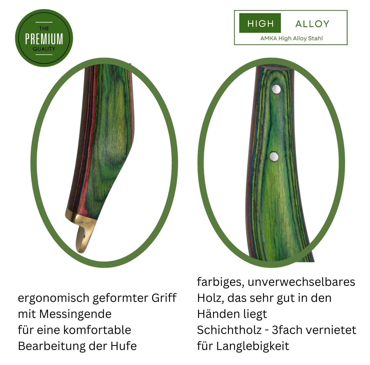 AMKA PRO Has Schlaufen mit Messingkappe Hufmesser ergonomischer Griff Alloy Steel