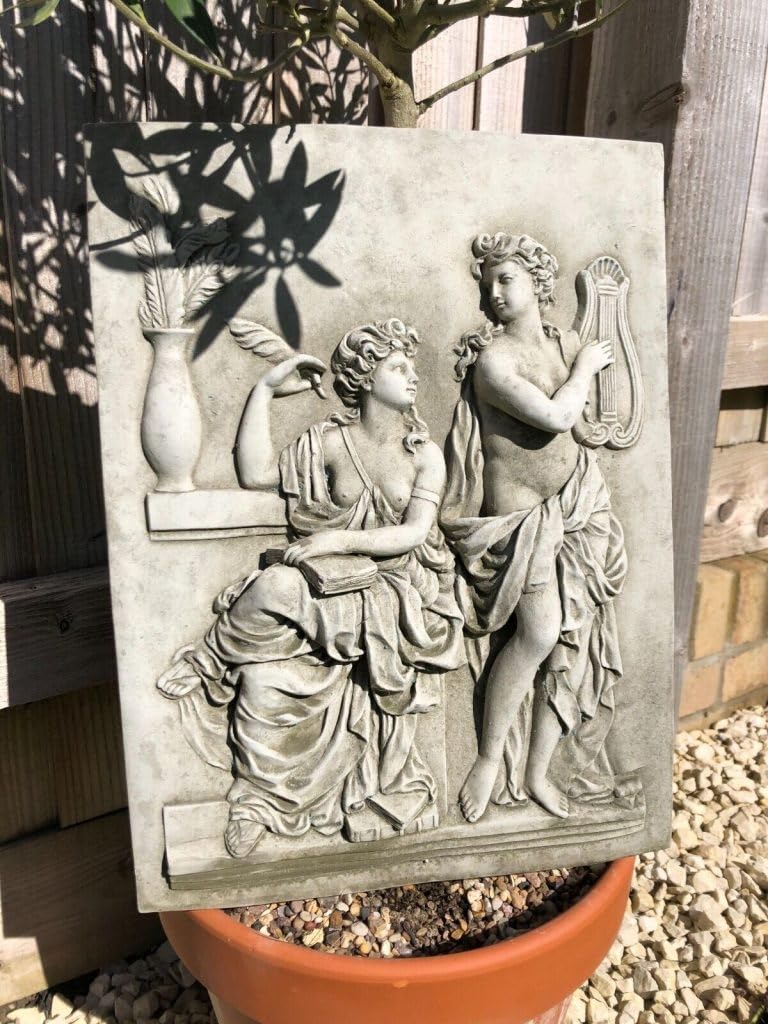 Burgess Home & Garden Large Roman Ladies Hanging Stone Plaque | Outdoor Greek Lady Wall Art Decoration