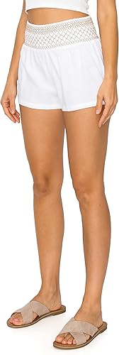 Vista 2 de Cali1850 Women's Casual Linen Shorts - Oceanside High Waisted Elastic Waistband Beach Pants