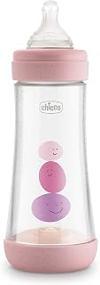 Chicco PERFECT 5 Anti-Kolik 300 ml Babyfläschchen, Baby Flasche für Neugeborene mit Schnellem Fluss 4+ Monate mit Weichem Silikon-Sauger, 300 ml Biofunktionale Babyflasche mit Intui-Flow System, Pink
