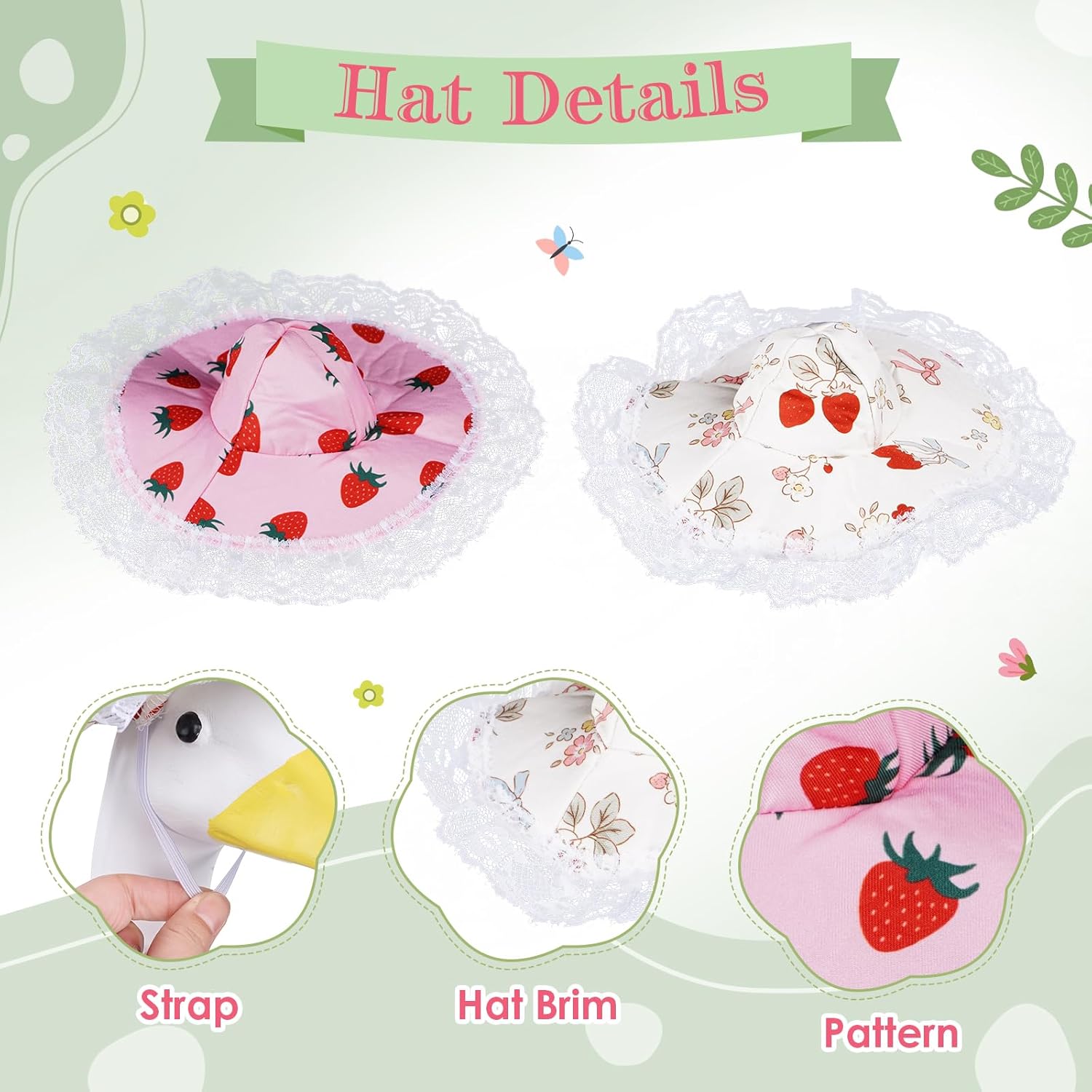 FACULX 2 Set Spring Porch Goose Outfits with Strawberry Hats for 23" Cement Statue for Outdoor Yard Lawn Patio Decoration Cute Garden Art Decor