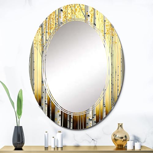 Miniatura 2 de DesignQ Golden Birch Trees Forest III- Vanity Mirror, Bathroom Mirrors, Wall Mirrors for Living Room, Bedroom - Oval Mirror - Large 20'x30', 24'x36'