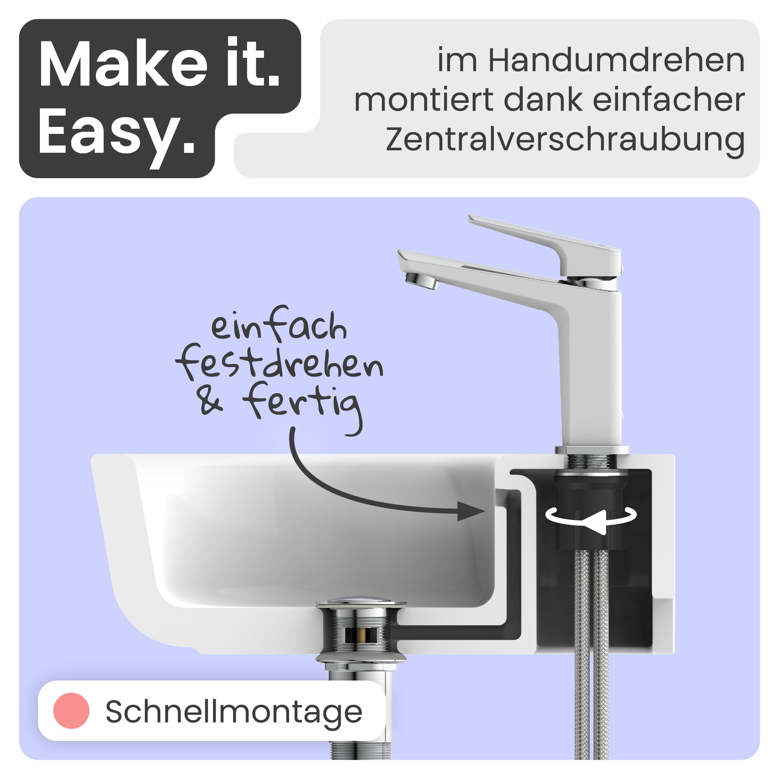 instmaier Amelie | Waschtischarmatur | Chrom Weiß | Wasserhahn für Bad | Einhebelmischer Waschbecken | Mischbatterie aus Messing