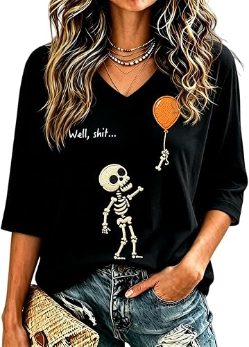 Women Halloween Shirt 2026 Oversized Ghost Graphic 3/4 Sleev