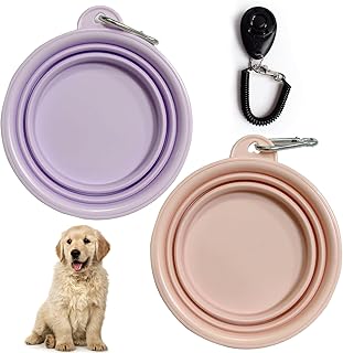 3er Set Faltbarer Hundenapf, Reisenapf Hund mit Trainingsclicker, Hundenapf Unterwegs für Kleine Hunde bis 15 kg, 380 ml Fassungsvermögen, Leicht und Platzsparend product image