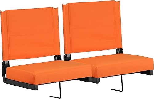 Miniatura 3 de EMMA + OLIVER Silla de estadio naranja - Silla plegable clasificada de 500 libras - Asa de transporte - Asiento ultra acolchado