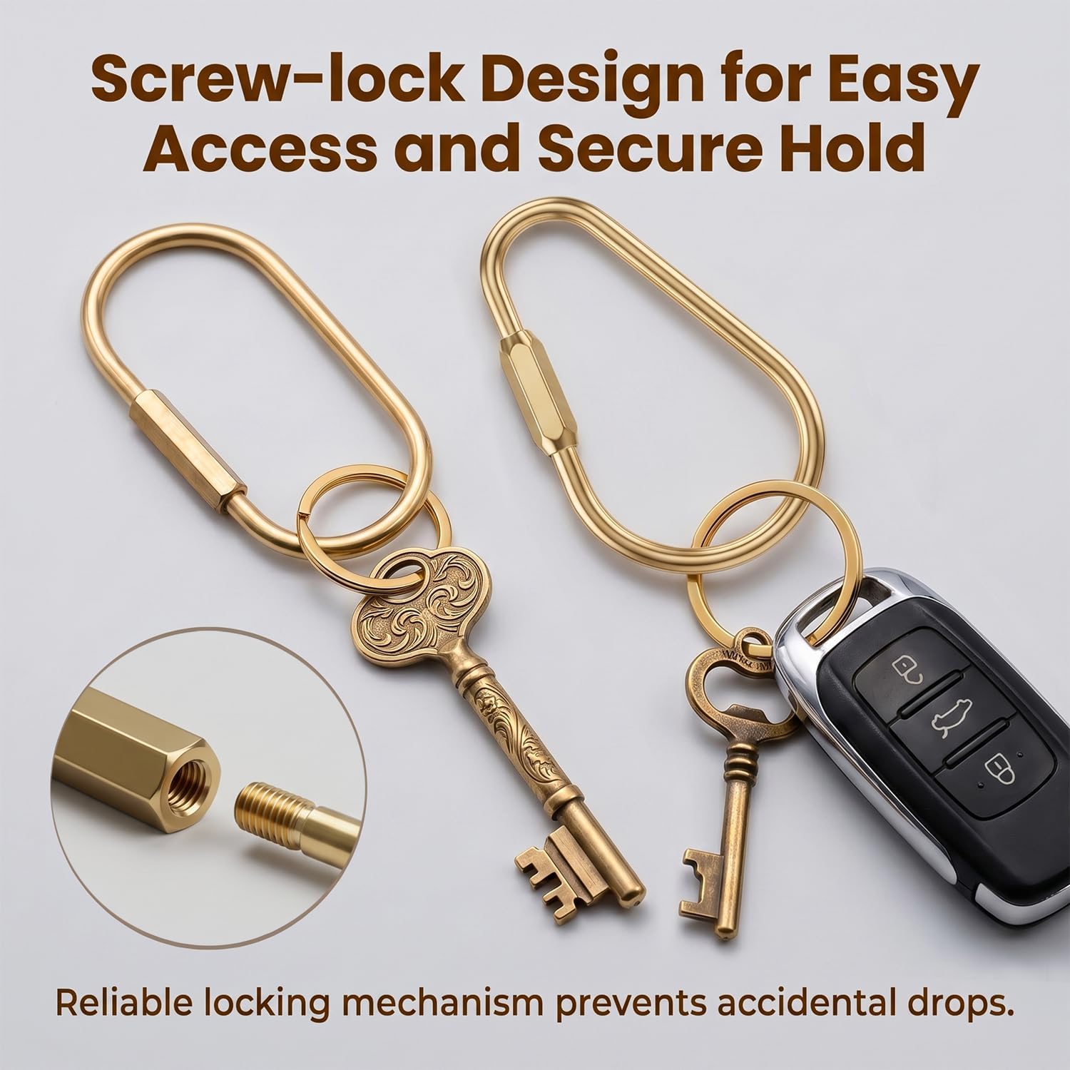 Brass Key Rings Bulk, Secure Screw Locking Keychain Holder image 5