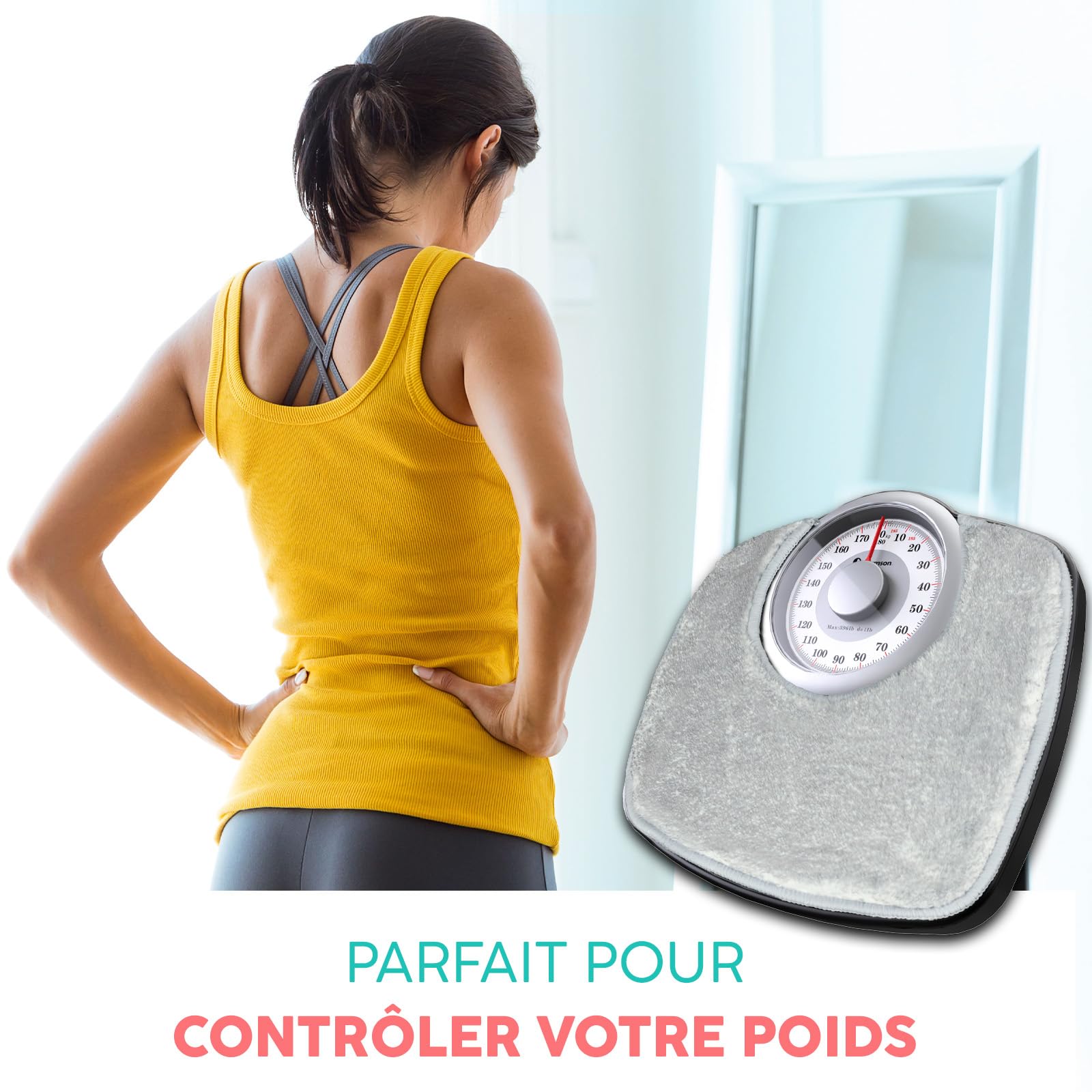 Adamson A25 Balance Pèse Personne Analogique - Nouveauté - Jusqu'à 180kg, Surface Antidérapante, Chiffres Extra Larges, Pèse Personne Mécanique, Garanti 20 Ans - Chambre et Salle de bain - Tapis Gris