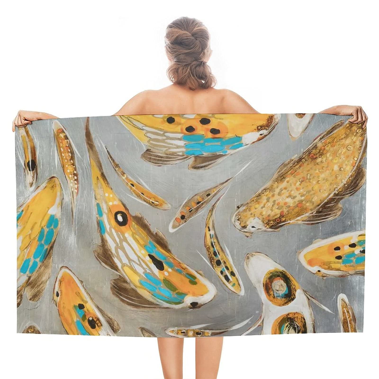 Lsjuee Koi Beach Towels Men Funny Sandproof Superfine Fiber Beach Towels Adult Funny for Gym Fitness Pool Other Water Activities Cruise Swimming Beach Picnic Exercise or Training Hawaii SPA 32INx52IN