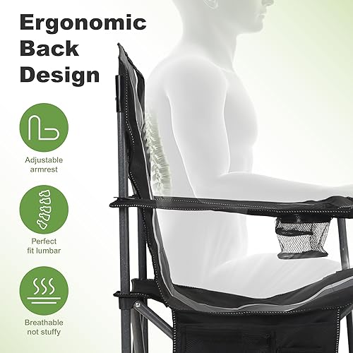 Miniatura 4 de LET'S CAMP Silla de camping plegable de gran tamaño para exteriores, silla de brazo resistente con portavasos y bolsa de almacenamiento, capacidad