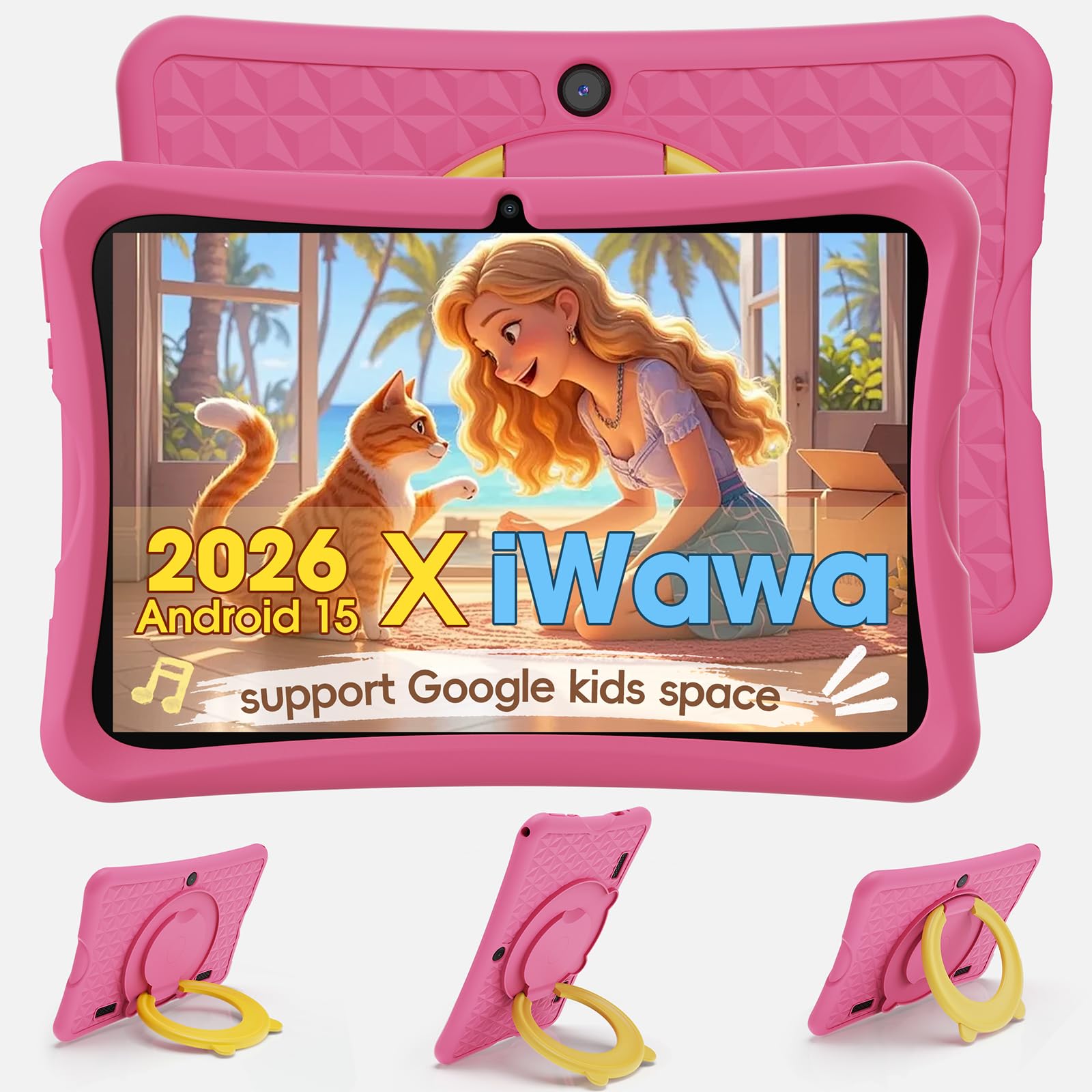 DigiLand Android 15 Tablet Bambini 10,1 Pollici,6GB RAM + 32GB ROM (espandibile), Controllo Parentale, App Bambini Preinstallate, Doppia Fotocamera, con Custodia Protettiva (10 Pollici Rosa 32GB)