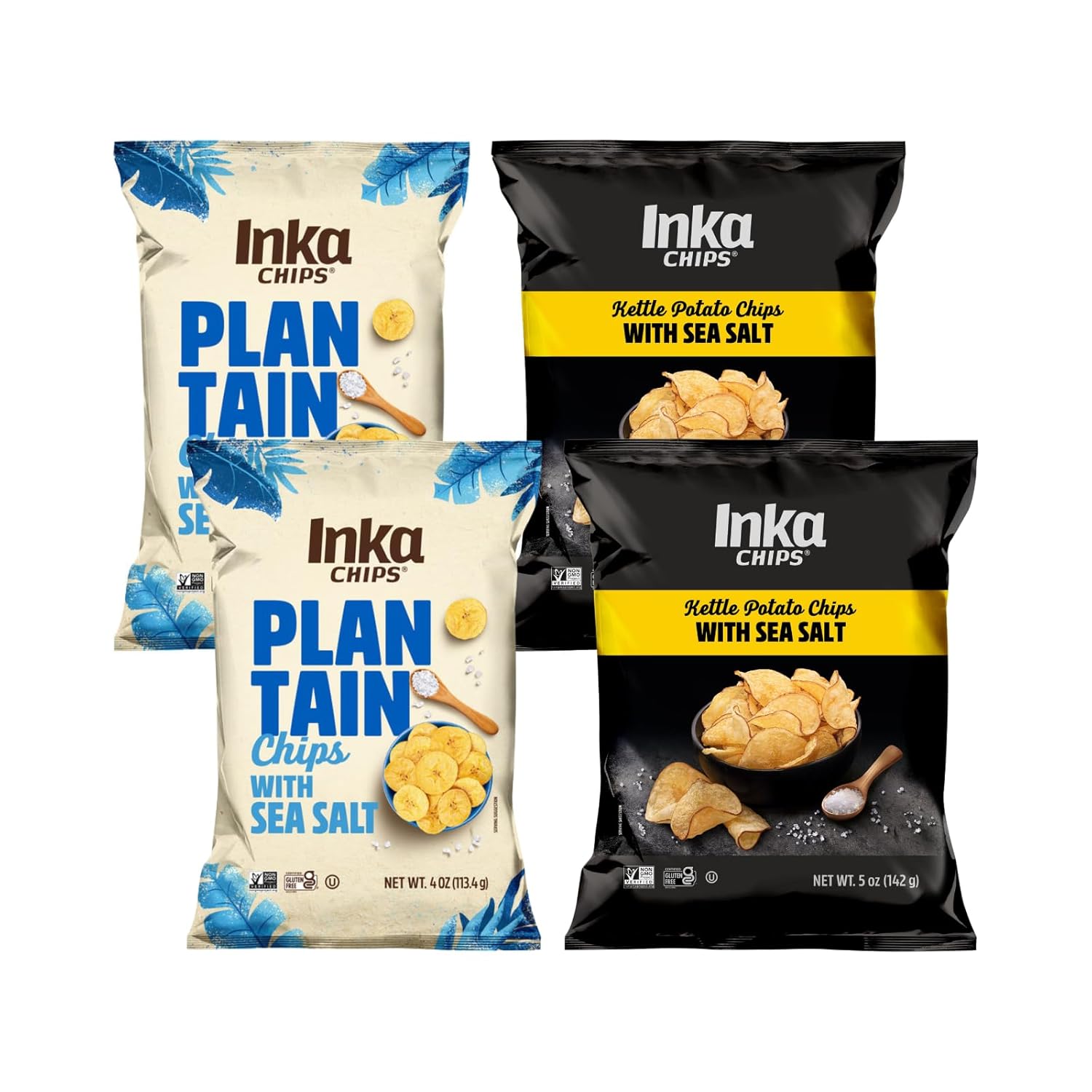Inka Crops Kettle Potato Chips & Plantains Duo (Original Kettle Chips (5oz) & Original Plantains (4oz)) (2ea) (Variety Pack)